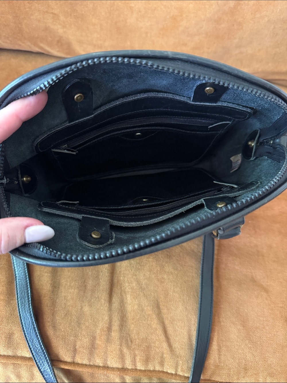 Vintage Dooney & Bourke Norfolk Satchel Navy Blue Leather AWL USA Made - Picture 8 of 10